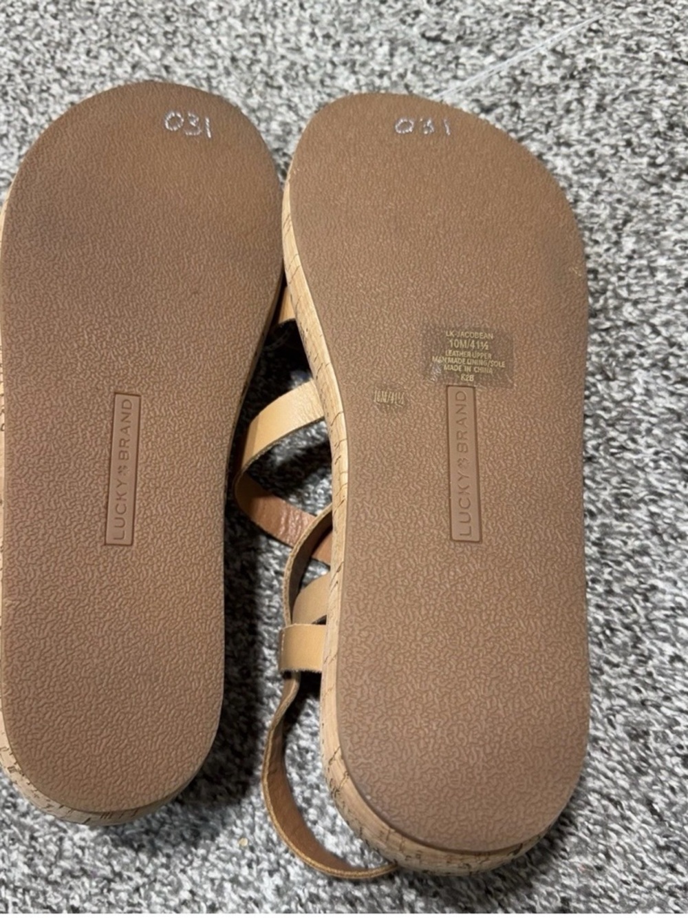 Lucky Brand Jacobean Wedge Sandals Womens 10M Leather Cork Strappy Platform Boho - Picture 6 of 7